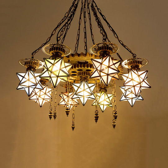 Rustic Stained Glass Star Chandelier with 6/9 Lights - Perfect for Restaurants