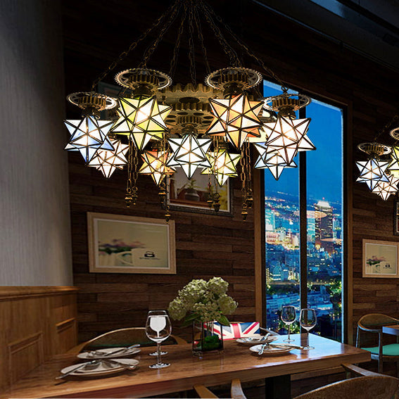 Rustic Stained Glass Star Chandelier with 6/9 Lights - Perfect for Restaurants