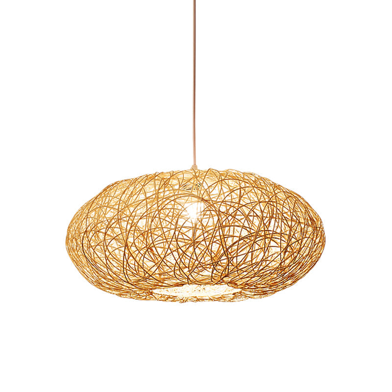 Natural Bamboo Shade Chinese Lantern Pendant Light - Hanging Fixture With Beige Glow