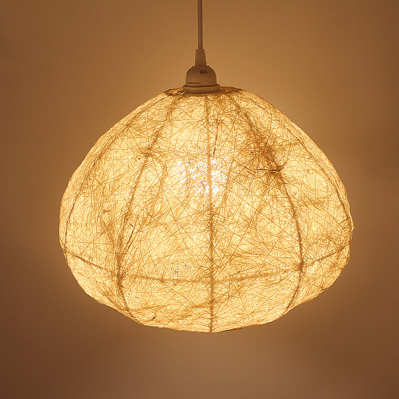 Asia Beige Pendant Lamp With Pear Bamboo Shade Stylish Ceiling Light For Dining Room