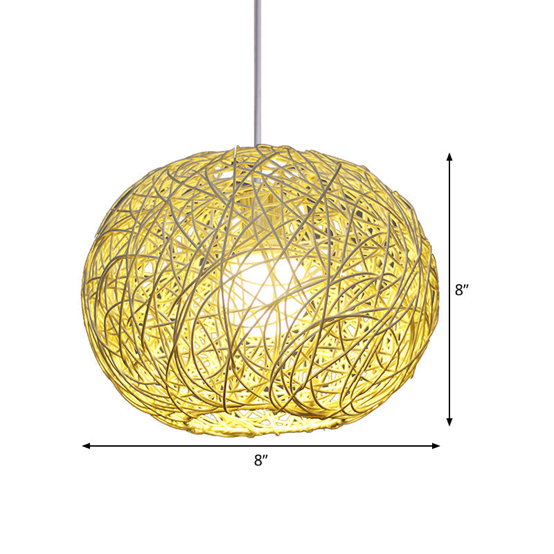 Asian Bamboo Spherical Pendant Lighting - 1 Head Beige Suspension Lamp 8/12/14 Wide