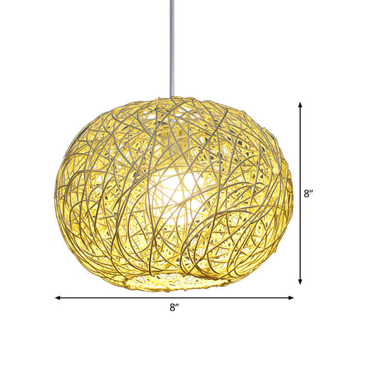 Asian Bamboo Spherical Pendant Lighting - 1 Head Beige Suspension Lamp 8/12/14 Wide