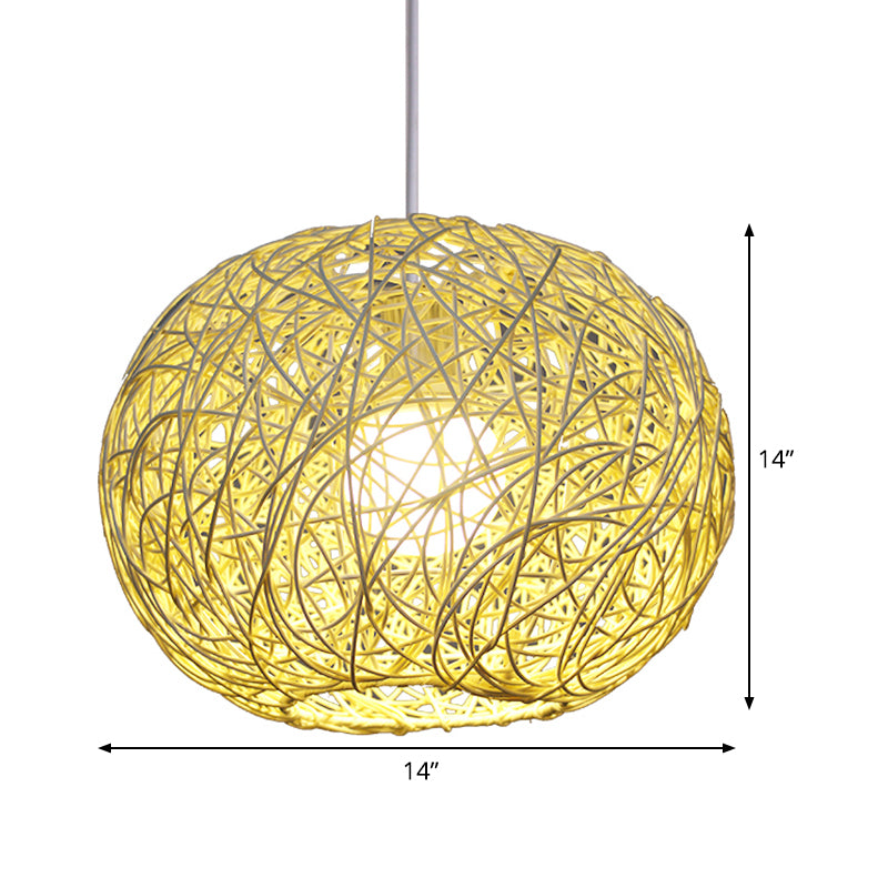 Asian Bamboo Spherical Pendant Lighting - 1 Head Beige Suspension Lamp 8/12/14 Wide