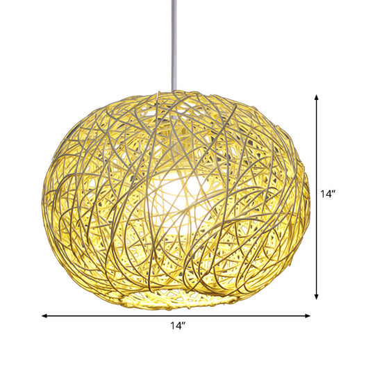 Asian Bamboo Spherical Pendant Lighting - 1 Head Beige Suspension Lamp 8/12/14 Wide