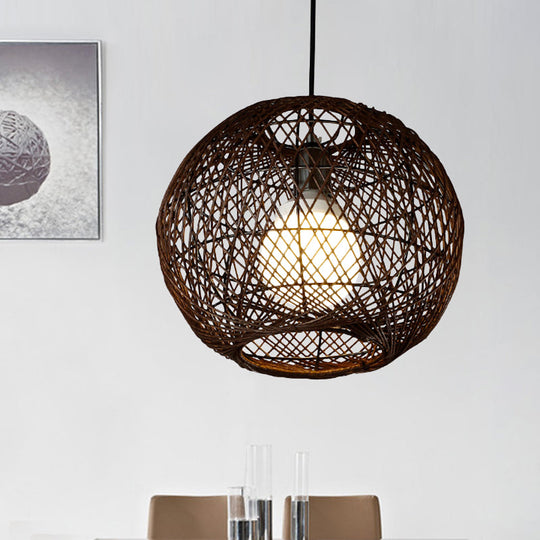 Japanese Bamboo Hanging Light - Coffee-Colored 1-Head Fixture Coffee