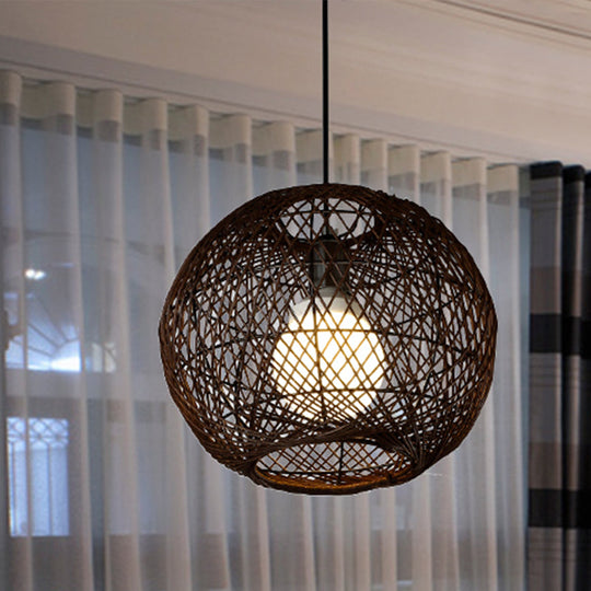 Japanese Bamboo Hanging Light - Coffee-Colored 1-Head Fixture