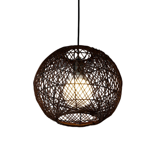 Japanese Bamboo Hanging Light - Coffee-Colored 1-Head Fixture