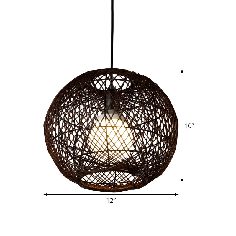 Japanese Bamboo Hanging Light - Coffee-Colored 1-Head Fixture