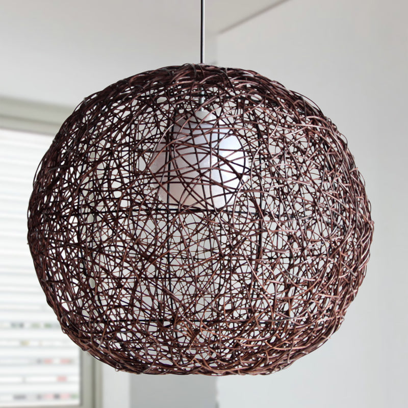 Asia Rattan Sphere Pendant Lamp: Coffee Hanging Light For Living Room