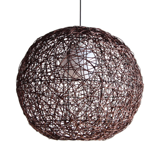 Asia Rattan Sphere Pendant Lamp: Coffee Hanging Light For Living Room