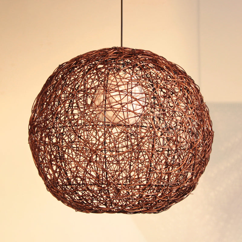 Asia Rattan Sphere Pendant Lamp: Coffee Hanging Light For Living Room