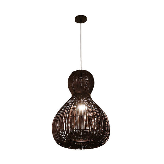 Chinese Rattan Hanging Lamp - Laser Cut 1 Bulb Dark Coffee Pendant Light 8 Or 12 Wide