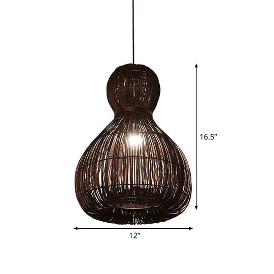 Chinese Rattan Hanging Lamp - Laser Cut 1 Bulb Dark Coffee Pendant Light 8 Or 12 Wide