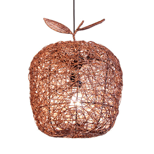 Chinese Rattan Hanging Lamp - 1 Head Pendant Light For Dining Room Brown Apple Design