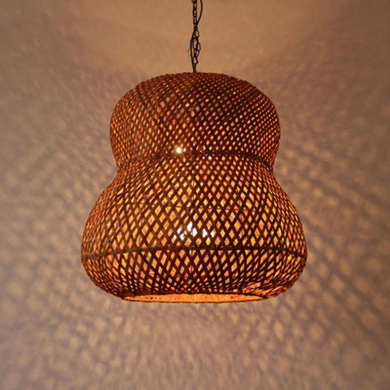 Gourd Ceiling Light - Chinese Bamboo Suspended Lighting Fixture In Coffee