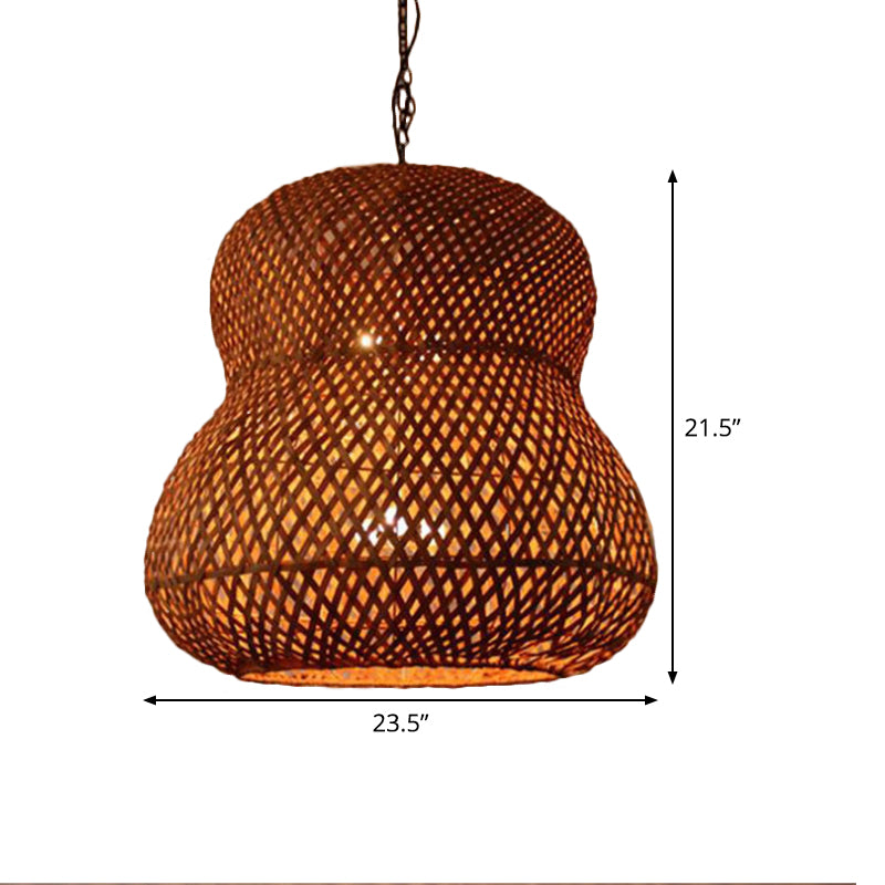 Gourd Ceiling Light - Chinese Bamboo Suspended Lighting Fixture In Coffee