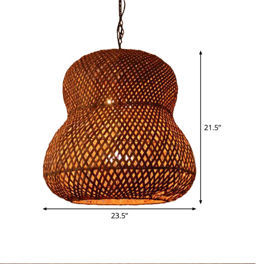 Gourd Ceiling Light - Chinese Bamboo Suspended Lighting Fixture In Coffee