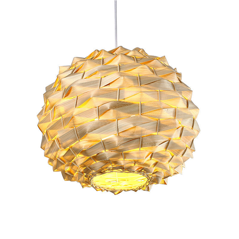 Chinese Bamboo Round Ceiling Lamp - 11/15 Wide 1 Bulb Beige Suspended Light Fixture