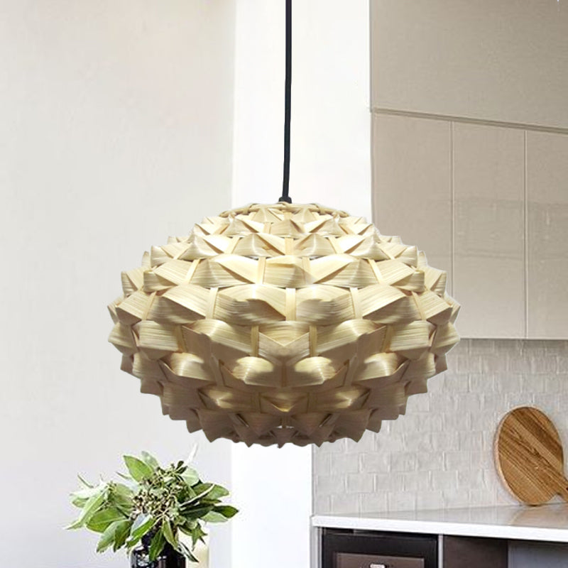 Bamboo Asian Lantern Pendant Light Fixture 1 Bulb Beige 12/16 Wide / 12