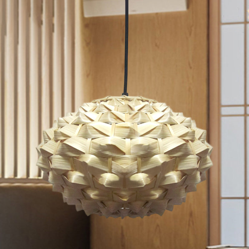 Bamboo Asian Lantern Pendant Light Fixture 1 Bulb Beige 12/16 Wide