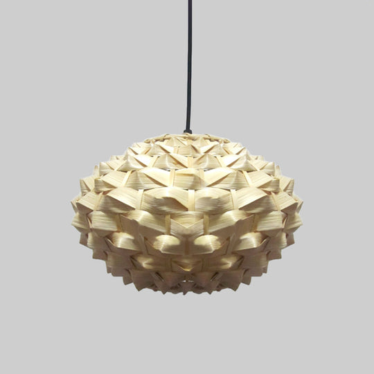 Bamboo Asian Lantern Pendant Light Fixture 1 Bulb Beige 12/16 Wide