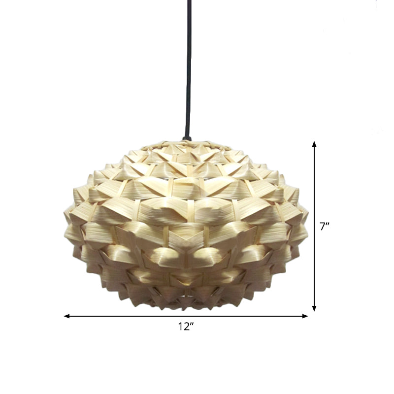 Bamboo Asian Lantern Pendant Light Fixture 1 Bulb Beige 12/16 Wide