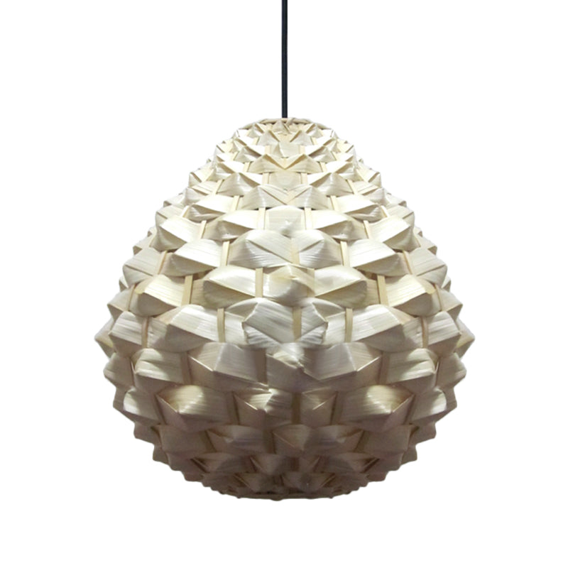 Asia Beige Bamboo Pendant Lamp With Droplet Shade - Living Room Ceiling Light