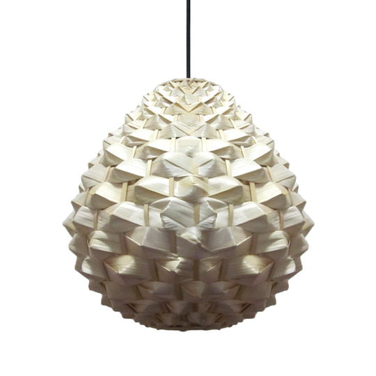 Asia Beige Bamboo Pendant Lamp With Droplet Shade - Living Room Ceiling Light