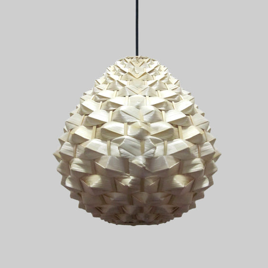 Asia Beige Bamboo Pendant Lamp With Droplet Shade - Living Room Ceiling Light