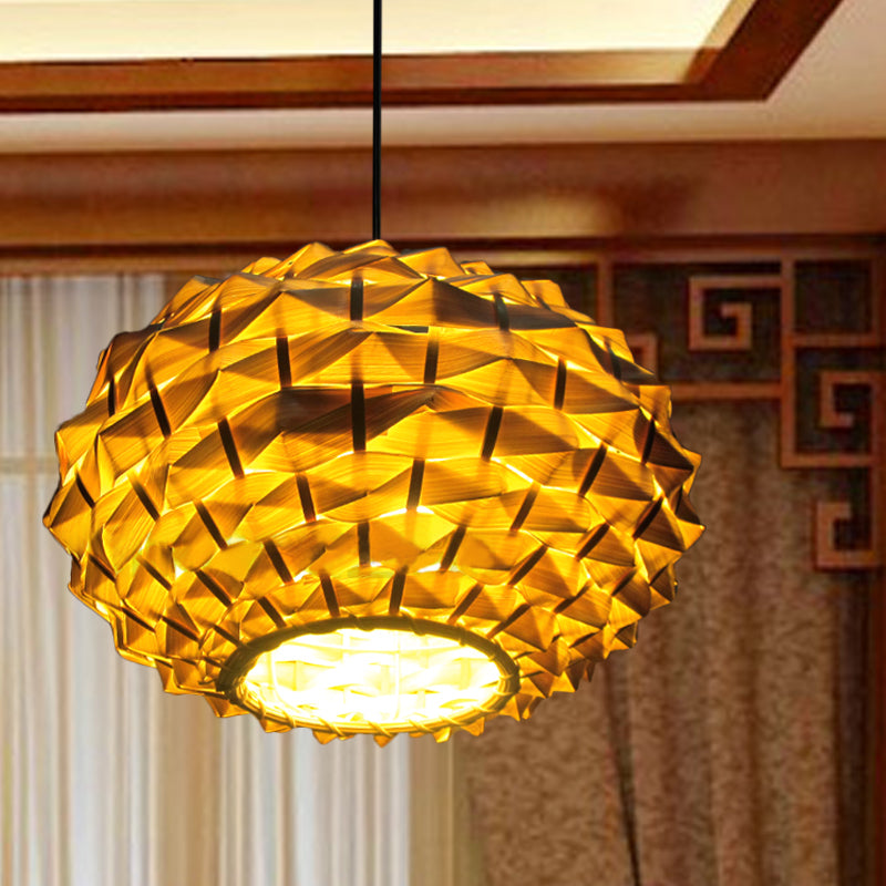 Beige Teardrop Pendant Light: Chinese Bamboo Shade Single Head Fixture