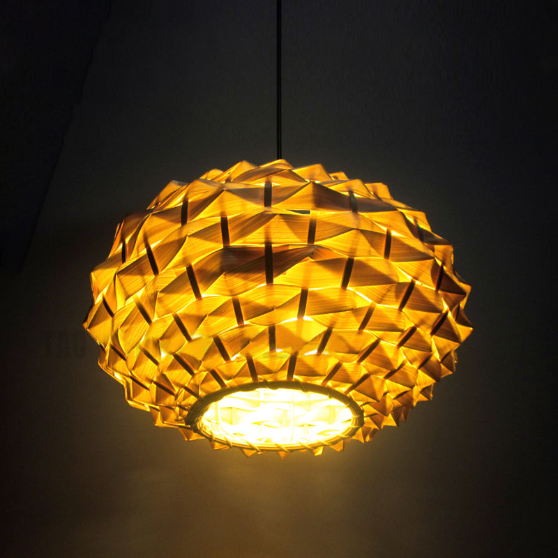 Beige Teardrop Pendant Light: Chinese Bamboo Shade Single Head Fixture