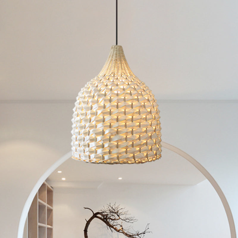 Chinese Bamboo Hanging Light: Handcrafted 1-Bulb Suspended Fixture In Beige