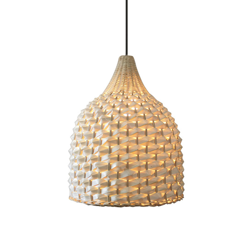 Chinese Bamboo Hanging Light: Handcrafted 1-Bulb Suspended Fixture In Beige