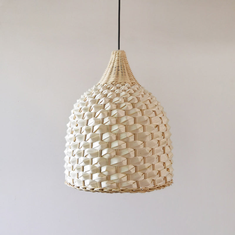 Chinese Bamboo Hanging Light: Handcrafted 1-Bulb Suspended Fixture In Beige