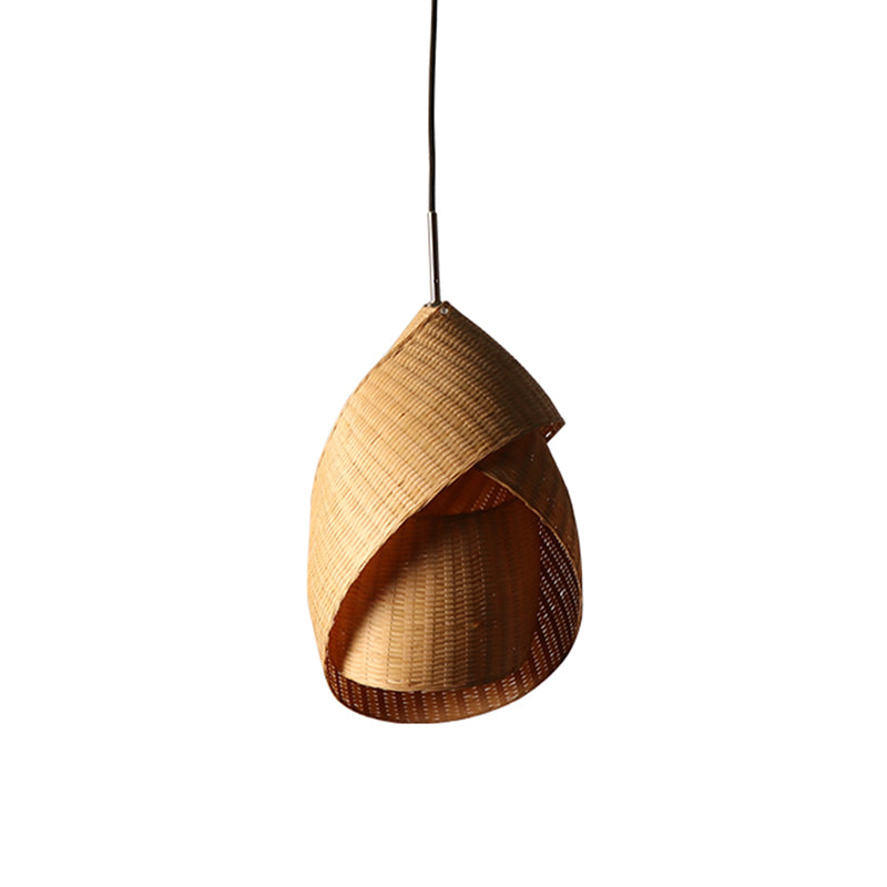 Bamboo Pendant Lamp With Flaxen Shade For Bedroom - Chinese Style