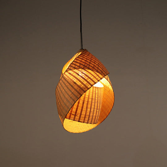 Bamboo Pendant Lamp With Flaxen Shade For Bedroom - Chinese Style