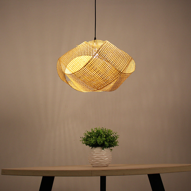 Japanese Bamboo Swirl Down Lighting - Flaxen Ceiling Suspension Lamp / 16