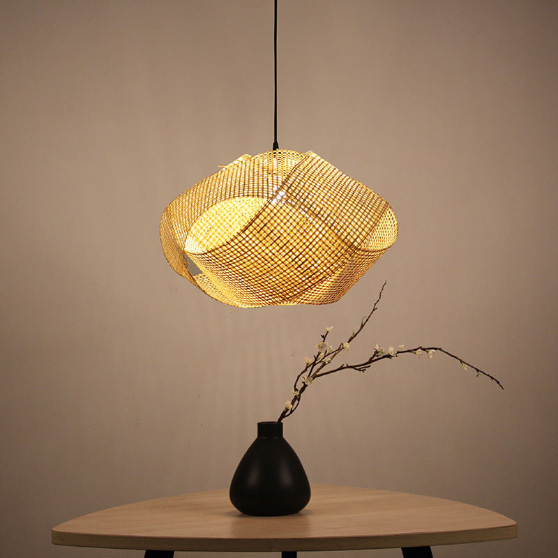 Japanese Bamboo Swirl Down Lighting - Flaxen Ceiling Suspension Lamp