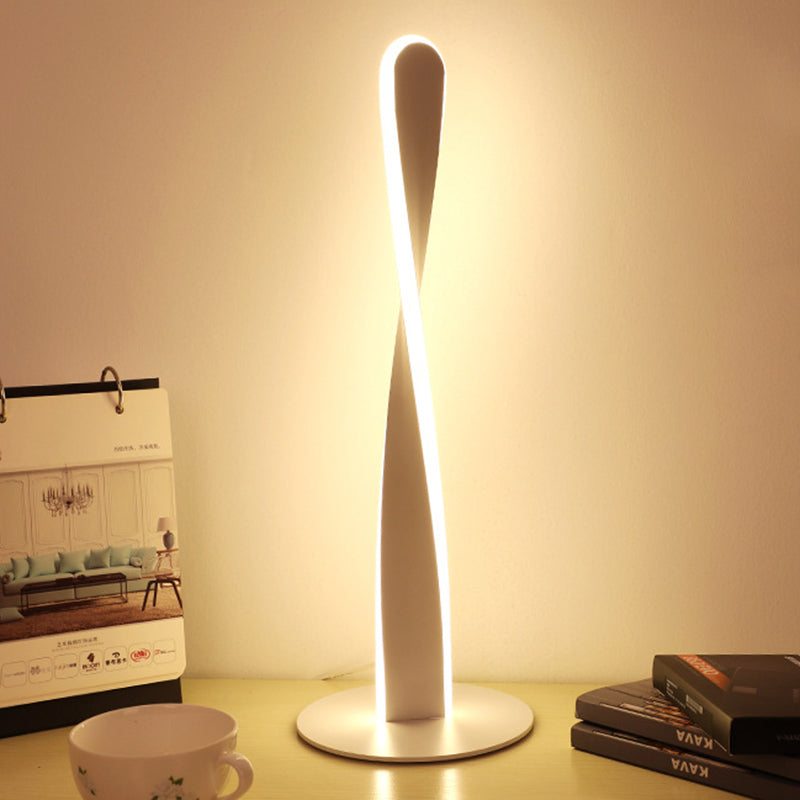 Modernist Led Desk Lamp: White Spiral Reading Light For Bedroom