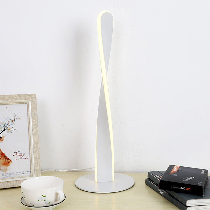 Modernist Led Desk Lamp: White Spiral Reading Light For Bedroom