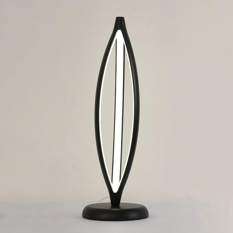 Minimalist Led Night Table Lamp - White/Black Oblong Design With Acrylic Shade And White/Warm Light