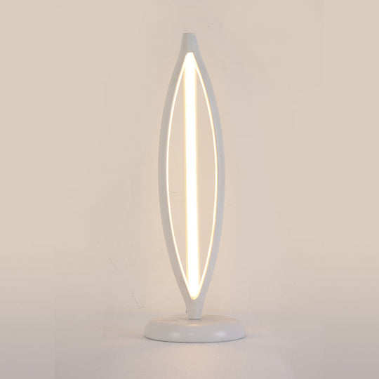 Minimalist Led Night Table Lamp - White/Black Oblong Design With Acrylic Shade And White/Warm Light