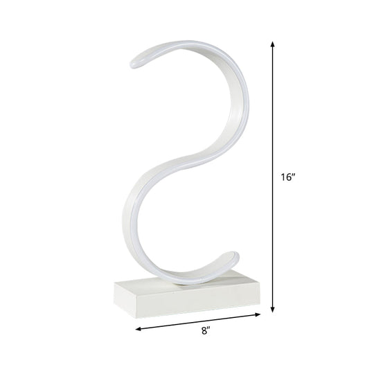 Contemporary Led White Small Desk Lamp With Acrylic S-Shape Design And Warm Light