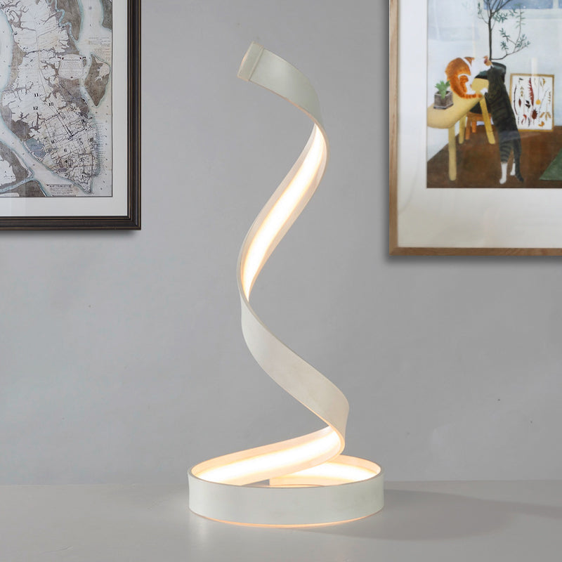 Modern Led Desk Lamp In White With Twisted Acrylic Shade