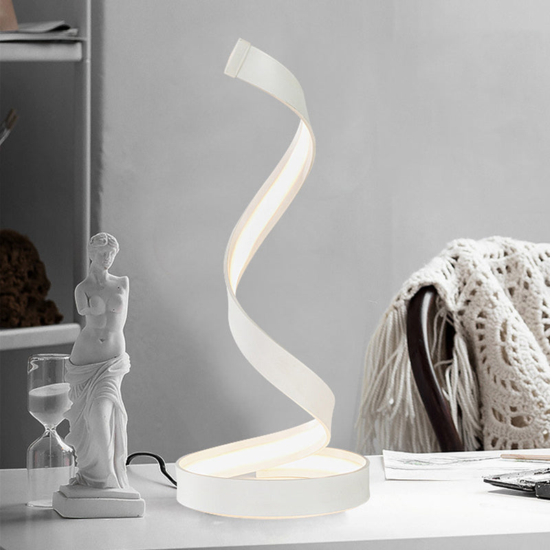 Modern Led Desk Lamp In White With Twisted Acrylic Shade