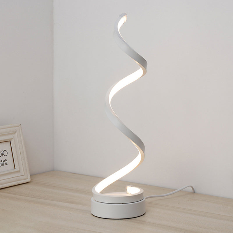 Modernist Led Desk Light: White Spiral Task Lighting With Acrylic Shade In White/Warm Light /