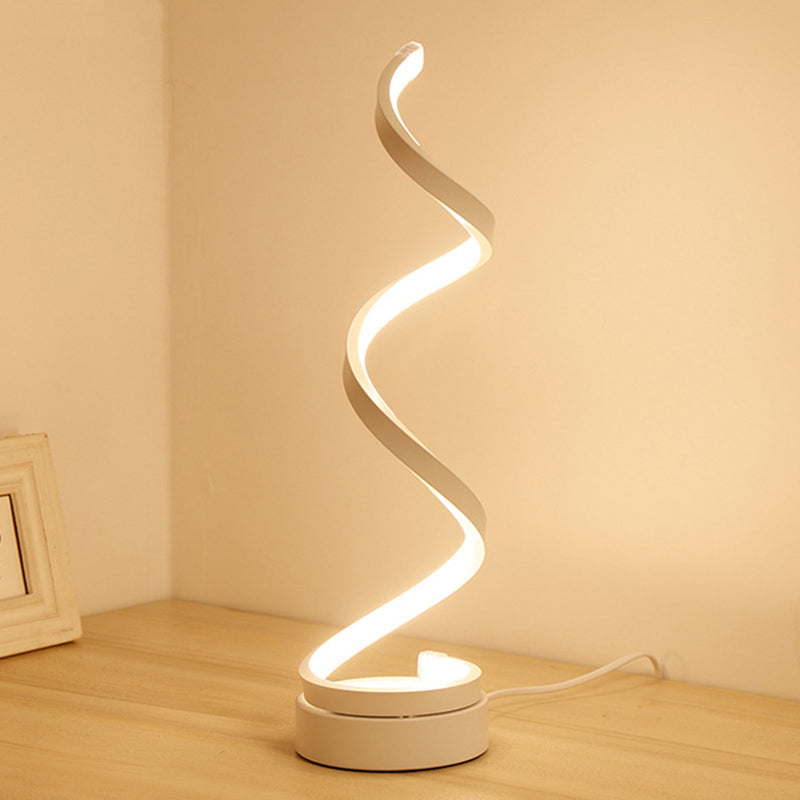 Modernist Led Desk Light: White Spiral Task Lighting With Acrylic Shade In White/Warm Light