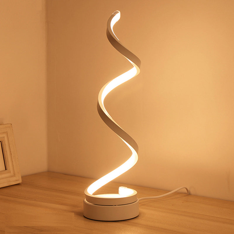 Modernist Led Desk Light: White Spiral Task Lighting With Acrylic Shade In White/Warm Light