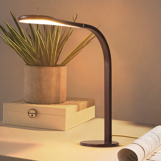 Contemporary Acrylic Led Desk Lamp: Droplet Task Light With Metal Curved Arm Coffee Finish