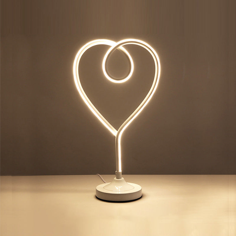 Gold/White Led Living Room Desk Light With Heart Acrylic Shade: Contemporary Task Lighting